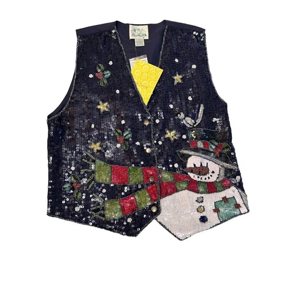The Quacker Factory Size M Women's Sequin Snowman Christmas Holiday Vest - Picture 1 of 4
